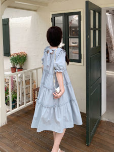 Sweet Summer Princess Dress Womens Loose Bubble Sleeve Dress Miniature Butterfly Knot Gentle Wind Small Size Female Clothes