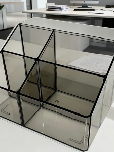 Simple Desktop Organizer Box Office Workstation Makeup Brush Pen Holder Storage Box Transparent Acrylic Rectangular Shape