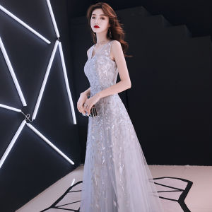 Gray Evening Gown Womens Luxury 2025 New Banquet Elegance High-End Sense Hostess Adult Ceremony Dress Elegant Long Sleeve