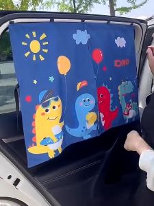 Childrens Double Open Mesh Sunshade Curtains with Dinosaur and Space Themes for Car Windows