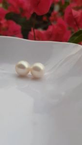 Đôi Bông ngọc trai trắng sáng bóng đẹp Size hạt 9mm ngọc trai cao cấp thiên nhiên mệnh Kim Thủy Nữ về bọc Vàng làm đôi bông tai vàng đeo cực kỳ xinh luôn có 1849k ạ