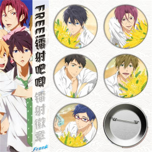 58mm Anime Free! Nanase Haruka Tachibana Makoto Cosplay COSTUME Badge Pin SPTE Tinplate Brooch Prop Gilf