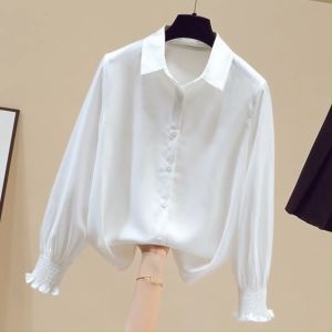 Áo Sơ Mi Nữ Cổ Bẻ Tay Dài Manggo Trắng Cao Cấp Phong Cách Basic