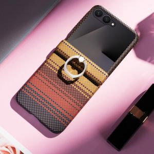szhaiyu | Kevlar Carbon fiber Pattern Hard Phone Case For Samsung Galaxy Z Flip 8 7 FE 6 5 Front Screen Film Hinge Protection Ring Holder