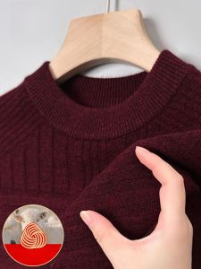 ROMON | Red Winter Knitwear High Collar Mens Sweater Fashionable City Style Thickened Long Sleeve Casual Loose Fit Over New Year