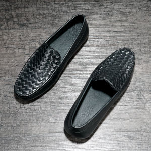 Woven Luxury Spring/Summer New Arrival Authentic Leather Weave Gommino Mens Loafers British round Head Leisure Leather Shoes European Station