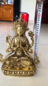 Tượng phật quan âm tứ thủ bằng đồng mật tông cao 30cm rộng đế 22x12cm nặng 2kg - Tượng mật tông