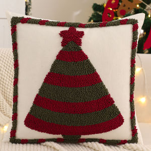 Tufted Throw Pillow Cover Christmas Decoration Canvas Christmas Tree Joy Winter Farmhouse Home Sofa Living Room