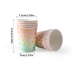 Bộ Đồ Dùng Ăn Uống Dùng Một Lần Màu Cầu Vồng Pastel Có Chấm Vàng - Đĩa Giấy Cốc Khăn Ăn Cho Tiệc Sinh Nhật Đám Cưới