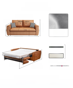 Apartment Small Apartment Living Room Room Genuine Leather Classy Foldable Multifunctional Sofa Bed Dual-Use Flip with Mattress Comb