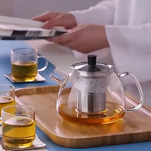 800/1500ml Glass Teapot with Stainless Steel Infuser Borosilicate Glass Tea PotBlooming & Loose Leaf TeapotsHeat Resistant Coffee Chinese Puer Tea Teaware Camping and Travel Teapot