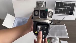 V380 PRO 8MP 4G Sim Card 10x Optical Zoom 3 Lens 3 Screens Solar Powered Battery PTZ Wireless CCTV Camera