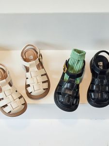 Girls Summer Sandals Princess Head Cover Shoes Soft Bottom Roman Style Baby Shoes Casual Magic Tape Closure Beach Shoes