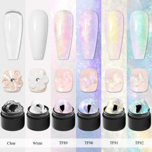 6Pcs Non Stick Hand Extension Nail Gel Kit Clear White & Aurora UV LED Nail Supplies for DIY Manicure Carving Flower or Building
