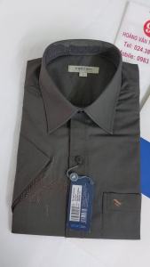 [Việt Tiến Sale] Sơ Mi Ngắn Tay - Regular (Suông) - Vạt vuông - Màu nâu trơn thêu họa tiết trên ngực phải áo