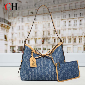 CH | CH 2 In 1 Print Denim Hobo Bag For Women With Mini Wallet Bow Decor Large Capacity Shoulder Tote Bag Designer Daily Handbag