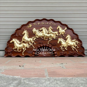 Tranh quạt mã đáo rát vàng nguyên khối bát mã gỗ hương cỡ 55x100 dày 45cm