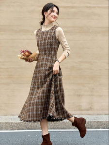 Vimly | Đầm Giảm Cân Vintage Không Tay Caro