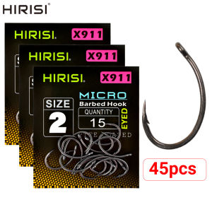 Hirisi 45pcs Micro Barbed PTFE Coated High Carbon Steel Fish Hook With Eye Carp Fishing Accessories X911