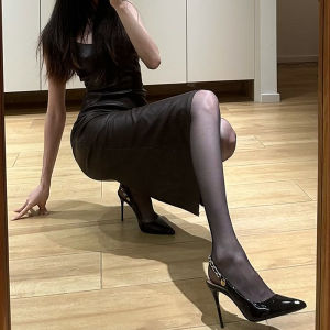 NUDIZHEN | French Pointed-Toe Black Patent Leather High Heels