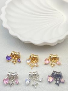 เครื่องประดับ DIY ทองคำชุบทอง 14K หัวเข็มขัดหัวเข็มขัดหินเซอร์โคเนียรูปหัวใจ ลูกปัดแยก เครื่องประดับคริสตัลห้อย