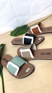 THREELOOK Official - Sandal Wanita Flat Sandal Flip Flop Kulit Sintetis Sandal Papirut Sol Karet Anti Licin - Clara