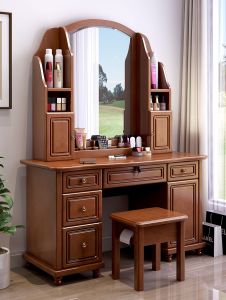 Modern Minimalist Chinese Style Solid Wood Makeup Desk Integrated Bedroom Storage Furniture Economic Type Rubber Wood Material