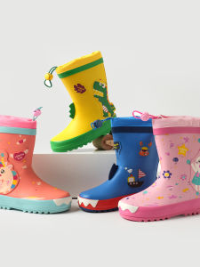 Comfortable Rubber Rain Boots for Children Middle-Calf Student Rain Shoes Anti-Slip Soft And Flexible Boys And Girls Cartoon