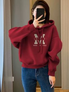 เสื้อฮู้ดบุขนแกะหนาสำหรับผู้หญิง ทรงสั้น แฟชั่นฤดูใบไม้ร่วง ทรงหลวม แขนยาว คอตตอน 90% ผสมอื่นๆ 10%