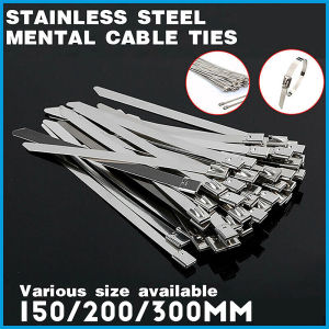 100PCS 304# Stainless Steel Metal Zip Ties 4.6mm Heavy Duty Self Locking Cable Ties 150/200/300mm Exhaust Wrap Locking Cable