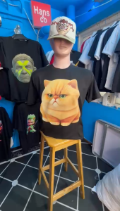 Kaos Pria Model Terkini Trending Motif 3D Bahan katun 24s  Kucing Kuning H0309