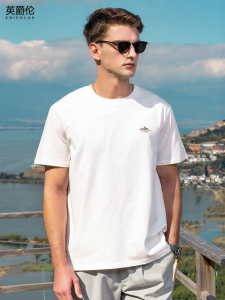 Enjeolon | Heavy Cotton Short Sleeve T-Shirt with Mountain Embroidery 230G