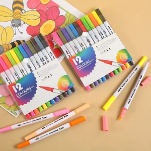 24/12 Colors Watercolor Art Markers-Double Tip Brush&Fineliner Professional Coloring Painting Pens for ArtistsArt Stationery
