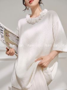 PlumJan | Áo Thun Tay Ngắn Form Rộng Cổ Voan Thiết Kế Elegance