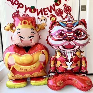 ลูกโป่งยืนขนาดใหญ่148ซม. เทพเจ้าแห่งความมั่งคั่งเต้นรำรูปสิงโต3D ลูกโป่งฟอยล์ตรุษจีนอุปกรณ์การตกแต่งบ้านปาร์ตี้เทศกาลฤดูใบไม้ผลิ2025ของเล่นสำหรับเด็ก