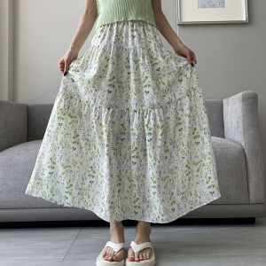 NIANDAIJINGDIAN | Váy dài chữ A cạp cao họa tiết hoa mùa hè mới cho nữ váy midi ôm sát chân váy dài xếp ly thanh lịch