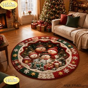 VIKAMA Christmas Polar Bear Tufted Round Area Rug Anti Slip Absorbent Floor Mat for Nursery Sunroom Holiday Home Decor