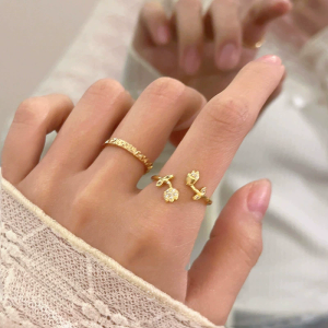 Vintage Gold Color Tulip Flower Crystal Adjustable Rings For Women Girl Fashion New Jewelry Gift Party Wholesale anillos