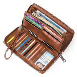 Vintage Women Wallet Large Capacity Long Clutch Bag PU Leather Bank Credit Card Holder Cell Phone Bag RFID Wallets For Women