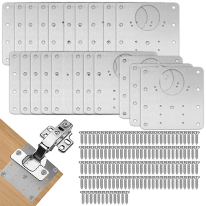 2pcs Stainless Steel Hinge Fixing Plate Cabinet Hinge Repair Plate with Screw Sturdy Cupboard Door Hinge Repair Bracket Cabinet Hinges Furniture Drawer Repair Plate