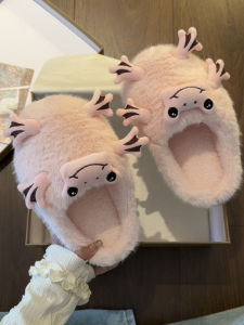 Comfortable Warm Plush Slippers Womens Spring Autumn New Style Cute Frog Cotton Slippers Cozy Home Shoes Artificial Short Fur
