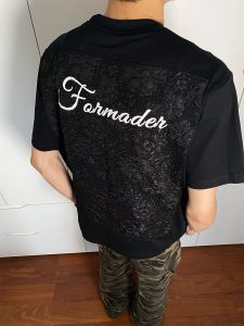 Vintage Mens Short Sleeve T-Shirt Relief Design Heavy Shoulder American Style Summer Fashion Half Sleeve round Neck Top