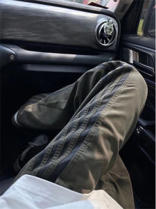 Military Green American Retro Striped Mens Pants Spring Autumn Cleanfit Workwear Straight Leg Sport Casual Trousers