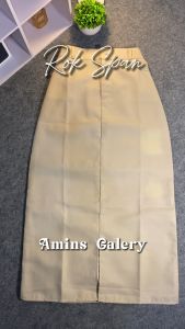 rok span drill wanita panjang belah tengah