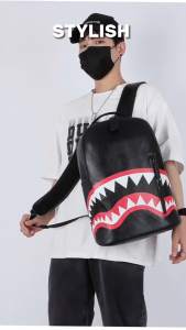 Balo Spray Ground phong cách Bape Shark chất liệu da PU Cao cấp Balo Bape Shark