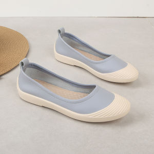 รองเท้าส้นแบนหนังแท้สไตล์คุณยายสไตล์เกาหลีสวมใส่สบาย ระบายอากาศได้ดี รองเท้าส้นแบนแบบสวมสบายสำหรับฤดูร้อน