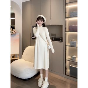 Váy Dệt Kim Dài Vừa Phải Cho Bà Bầu Mùa Thu Đông Mới Về Cổ Ren Thanh Lịch Dài Vừa Phải