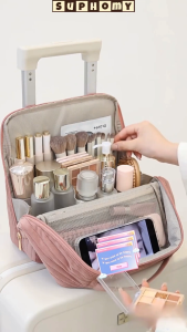 Makeup Bag large capacity Toiletry Bag Portable Travel cosmetic storage bag Standing multi-layers With luggage strap Dutch velvet