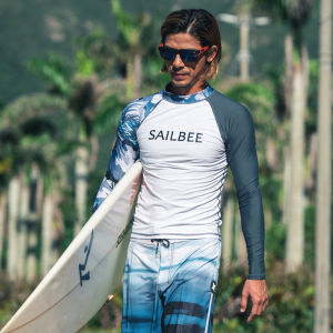 SAILBEE Mens UV Protect Surfing Rash Guard Long Sleeve Swimsuit Rashguard Surf Shirt Top M010
