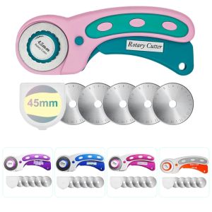 Dao Cắt Xoay 45mm Với 5 Lưỡi Dao Tay Cầm Công Thái Học Dao Cắt Lăn Thiết Bị Khóa An Toàn Dùng Cho Đồ Da May Vá Quilting Thủ Công DIY